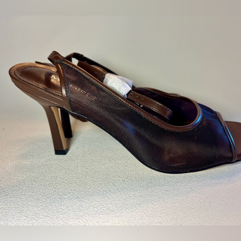 NIB Modatope Chocolate Mesh Heeled Sandals Open Toe Ankle Strap Heels sz 9 - Picture 4 of 6